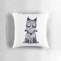 A dark, gothic-style dog pillow featuring a Tim Burton-esque design, perfect for pet owners who love morbid and quirky home decor.