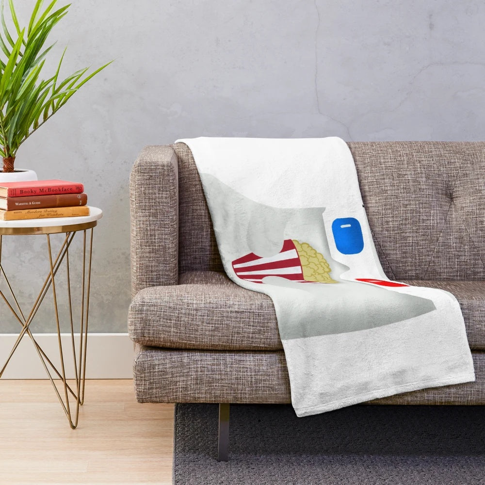 Cozy ghost plush blanket with 3D cinema popcorn and glasses design