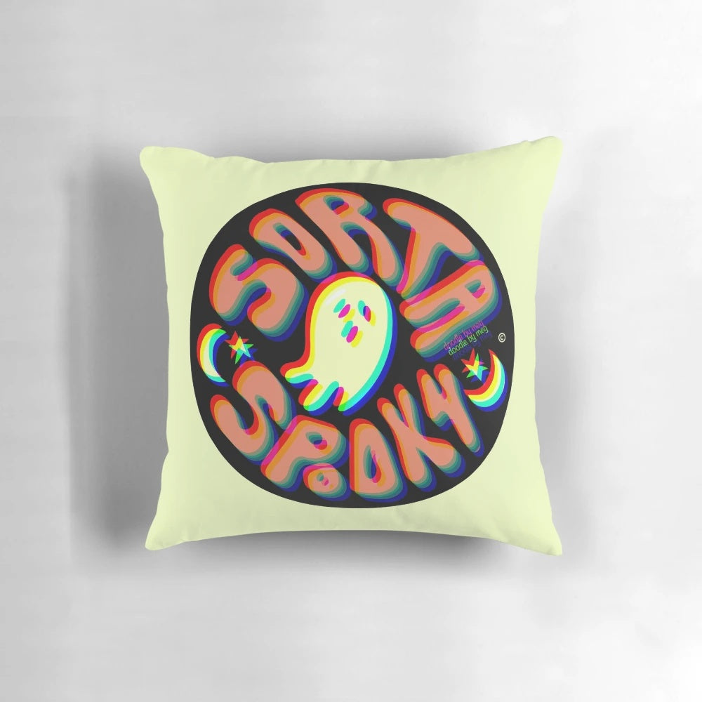 Spooky 3D graphic design pillow with a ghostly typography design