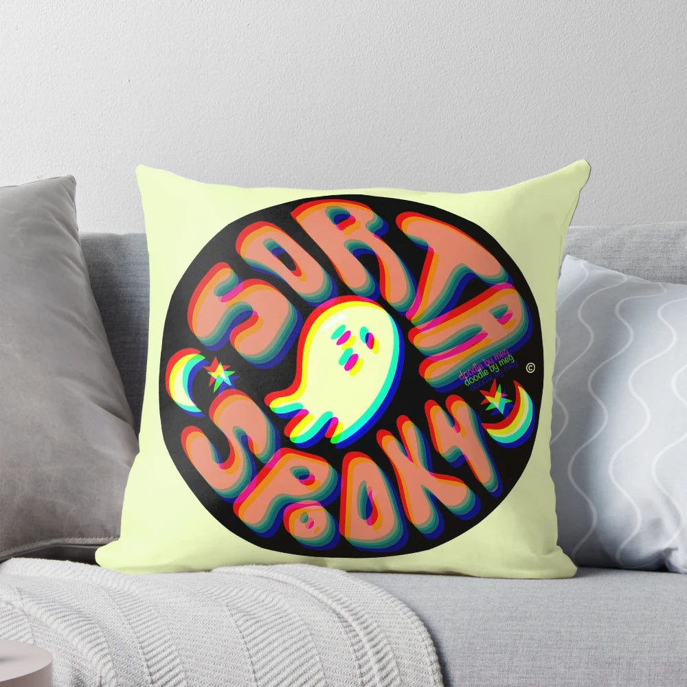 Spooky 3D graphic design pillow with a ghostly typography design
