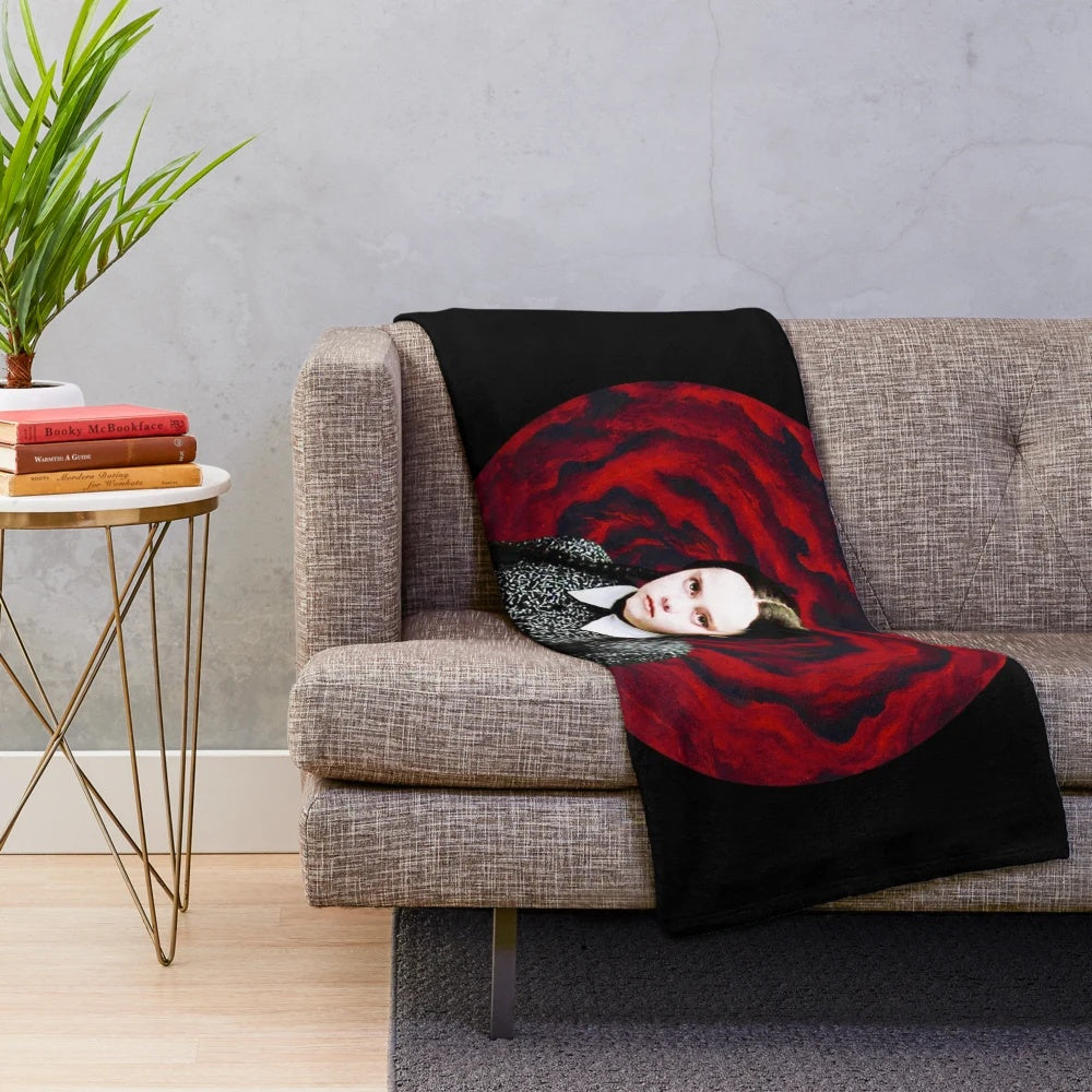 Addams Family inspired plush blanket with Wednesday Addams gothic and horror design