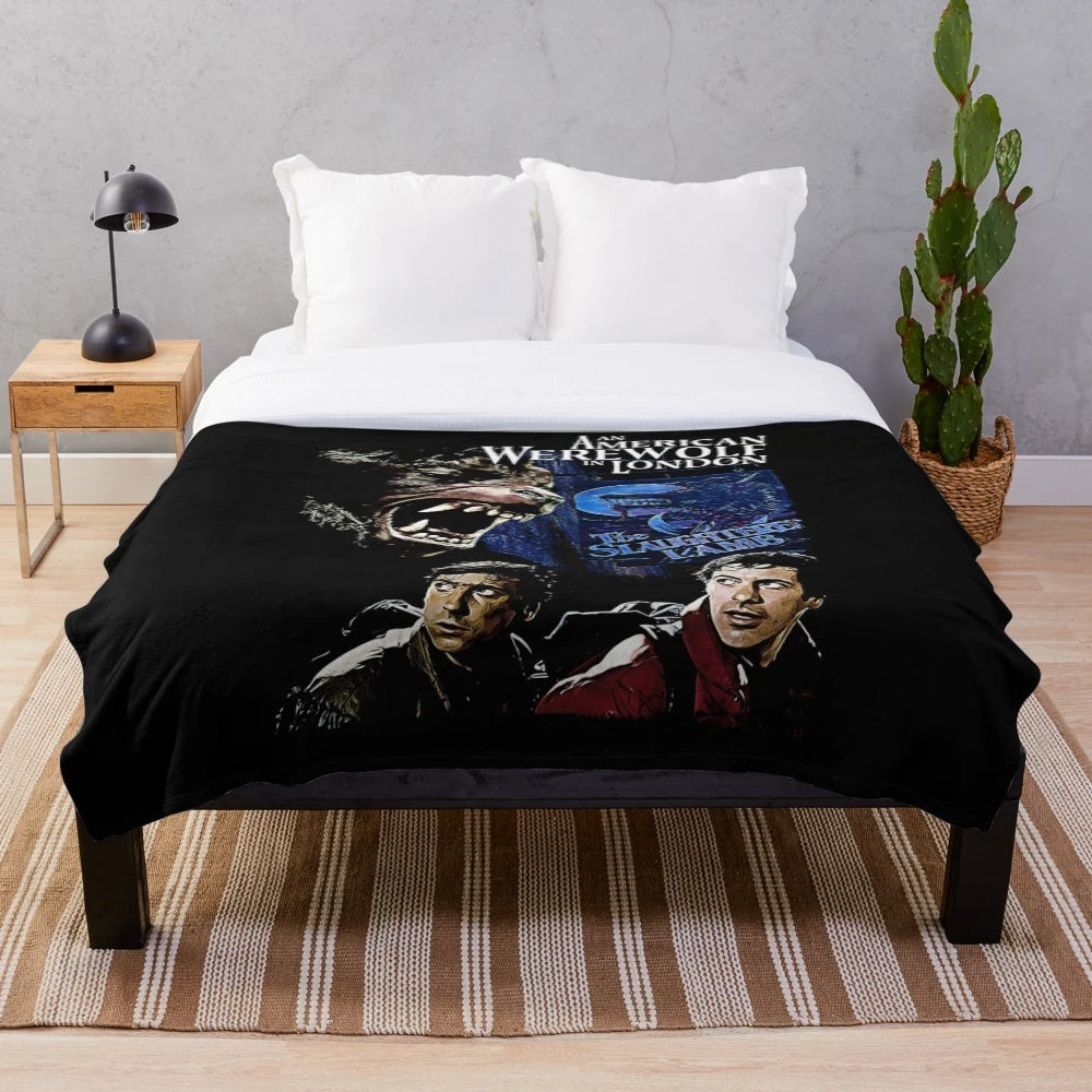Cozy plush blanket featuring the iconic werewolf from the classic horror film "An American Werewolf in London