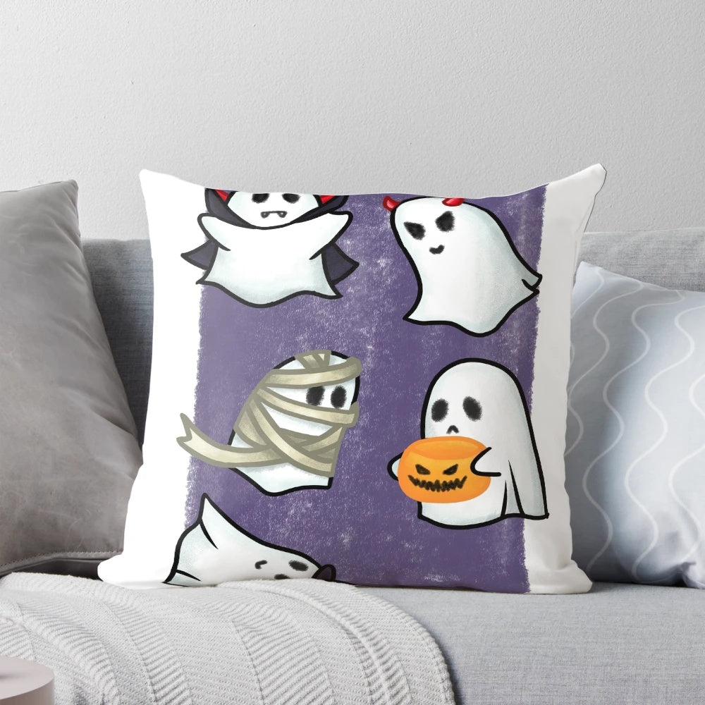 Playful and spooky ghost-themed decorative pillow perfect for Halloween decor
