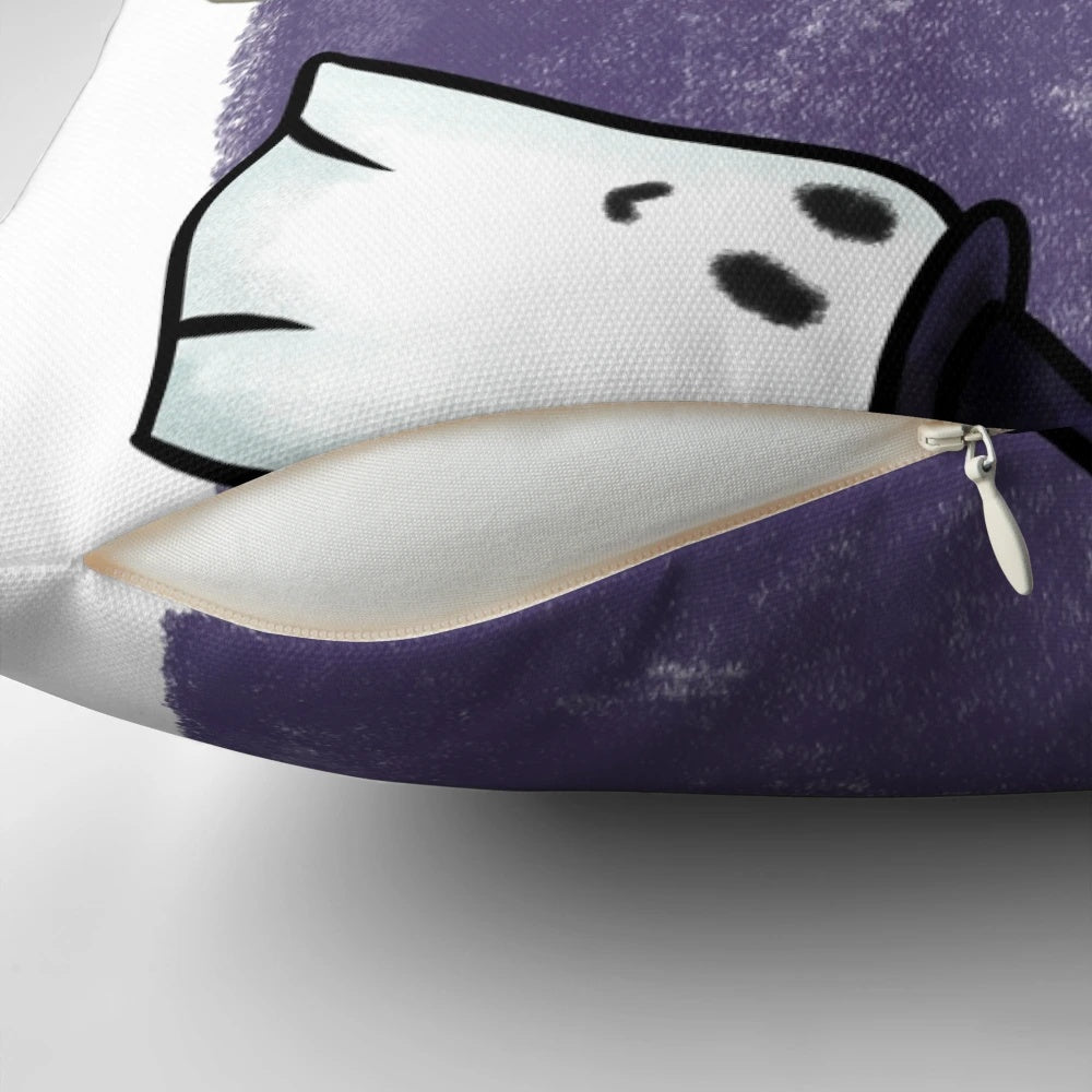 Playful and spooky ghost-themed decorative pillow perfect for Halloween decor