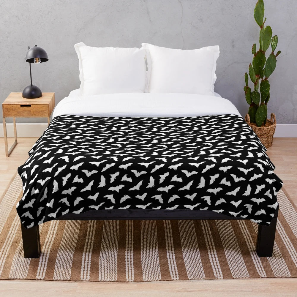 Plush Halloween Blanket with Bats on Black Design