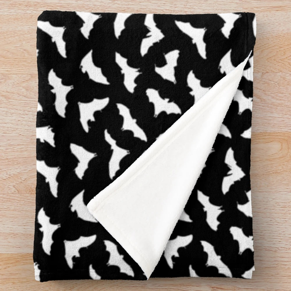Plush Halloween Blanket with Bats on Black Design