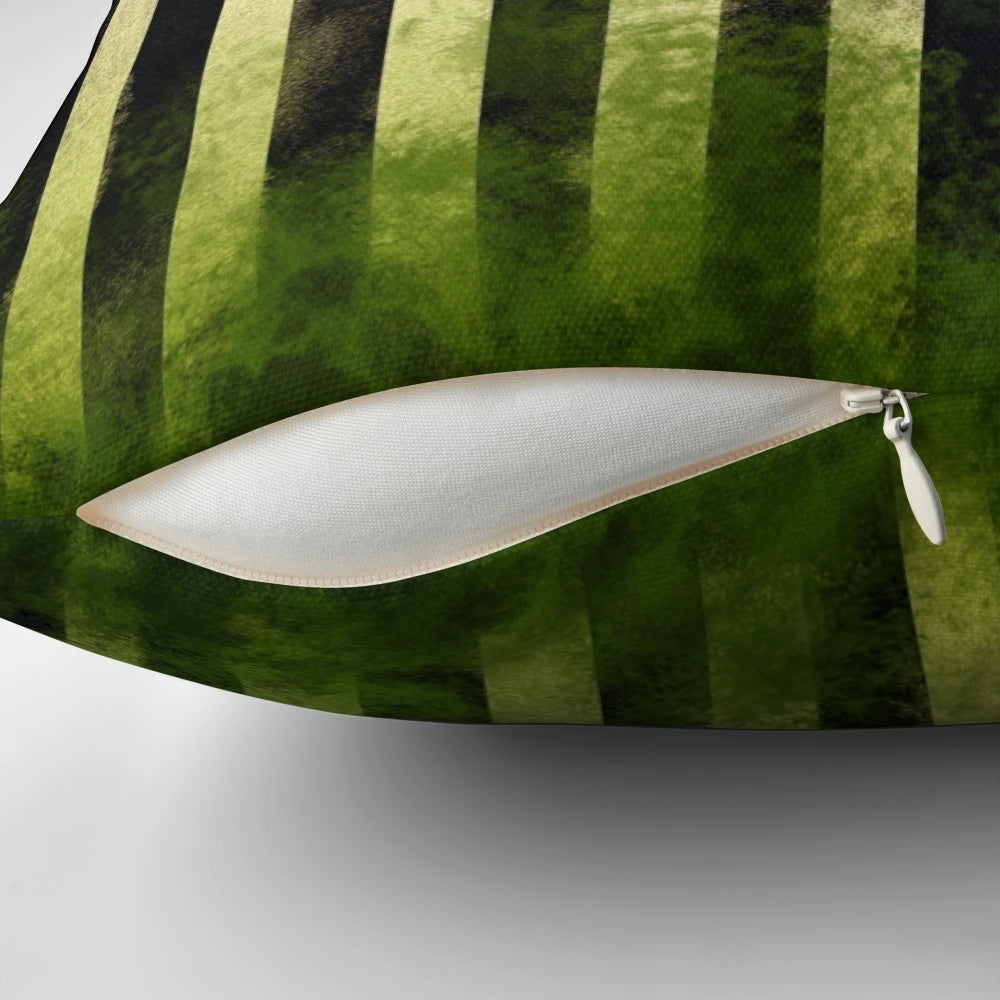 Striking black and white striped pillow with a Beetlejuice-inspired design, perfect for adding a touch of gothic flair to your home.