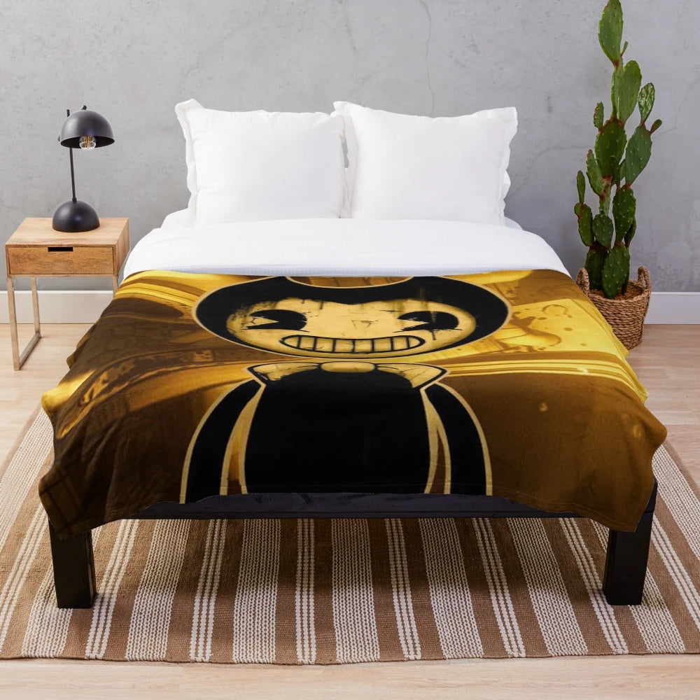 Bendy and the Ink Machine inspired plush blanket with vintage horror aesthetic