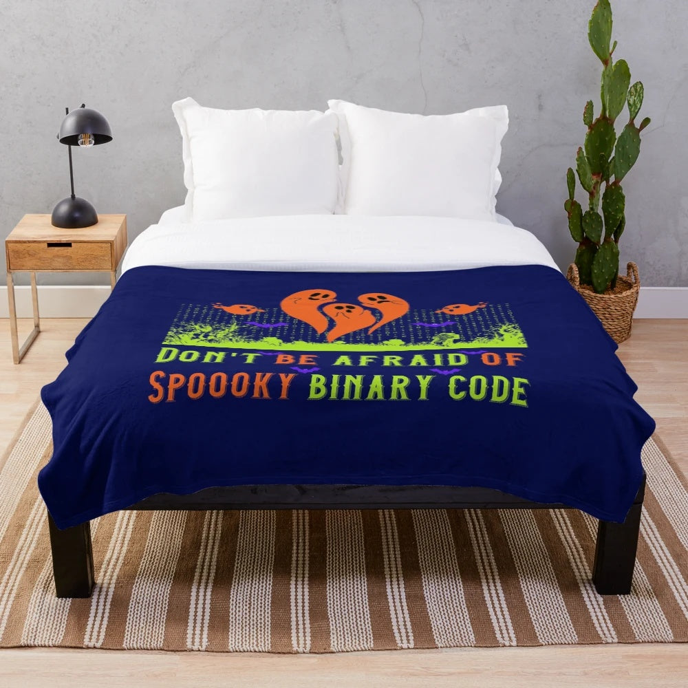 Spooky binary code plush blanket for computer programmers