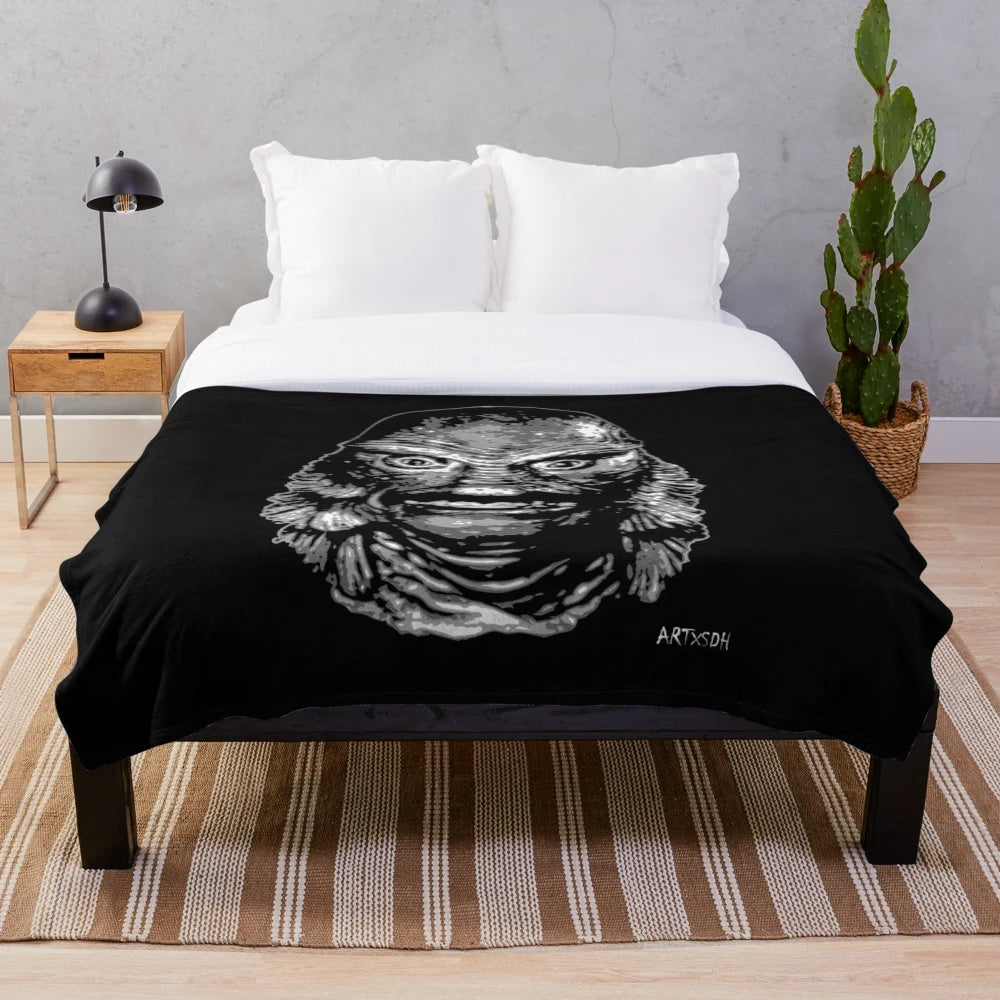 The Creature from the Black Lagoon black and white plush blanket