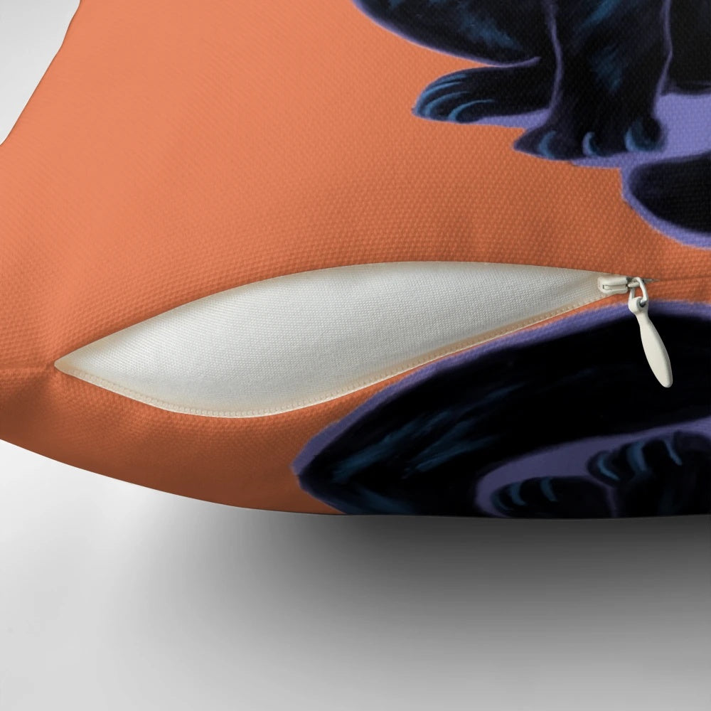Black cat Binx Halloween pillow with a spooky, creepy design