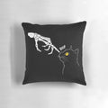 A spooky yet cute cat skeleton pillow with a "boop" graphic, perfect for Halloween and pet lovers.