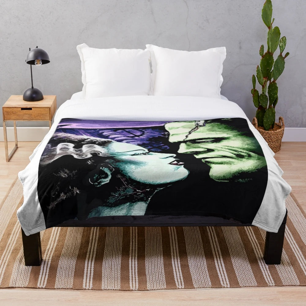 Plush Blanket Featuring Bride of Frankenstein Horror Movie Monster
