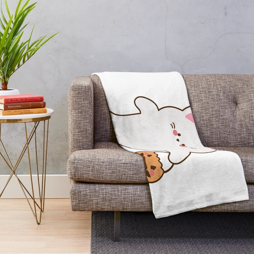 Plush blanket featuring a cute cat ghost holding a pumpkin basket