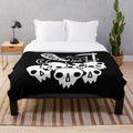 Spooky cat skeleton plush blanket with dark gothic design