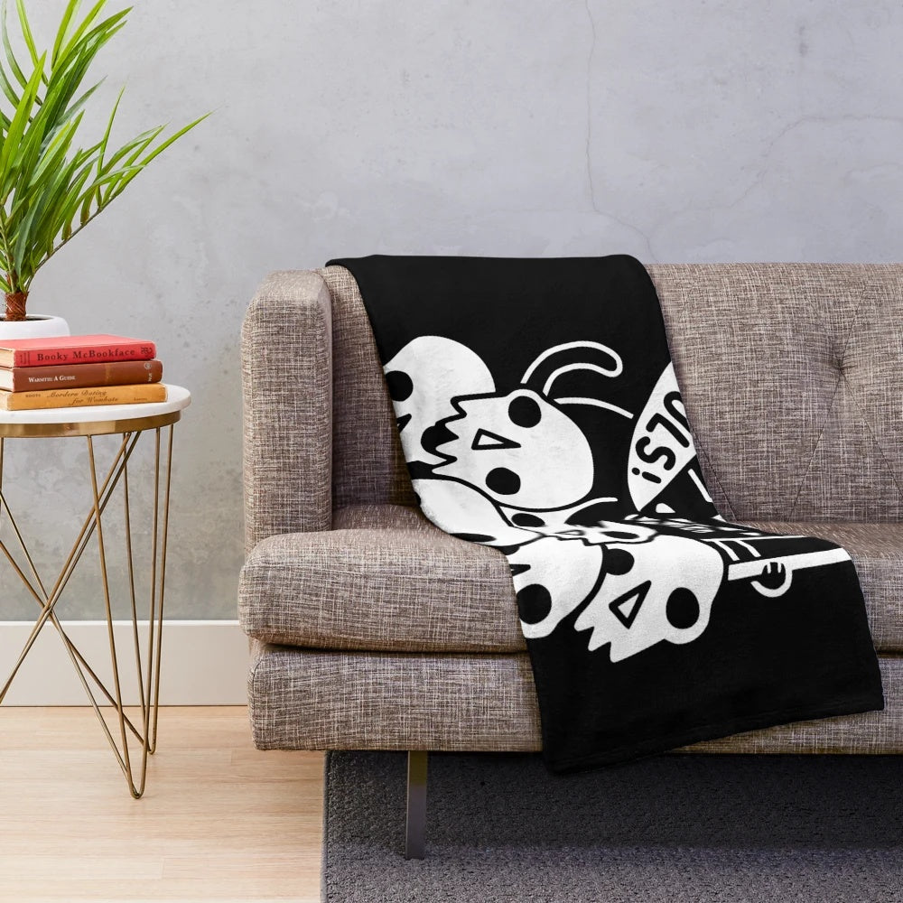 Spooky cat skeleton plush blanket with dark gothic design