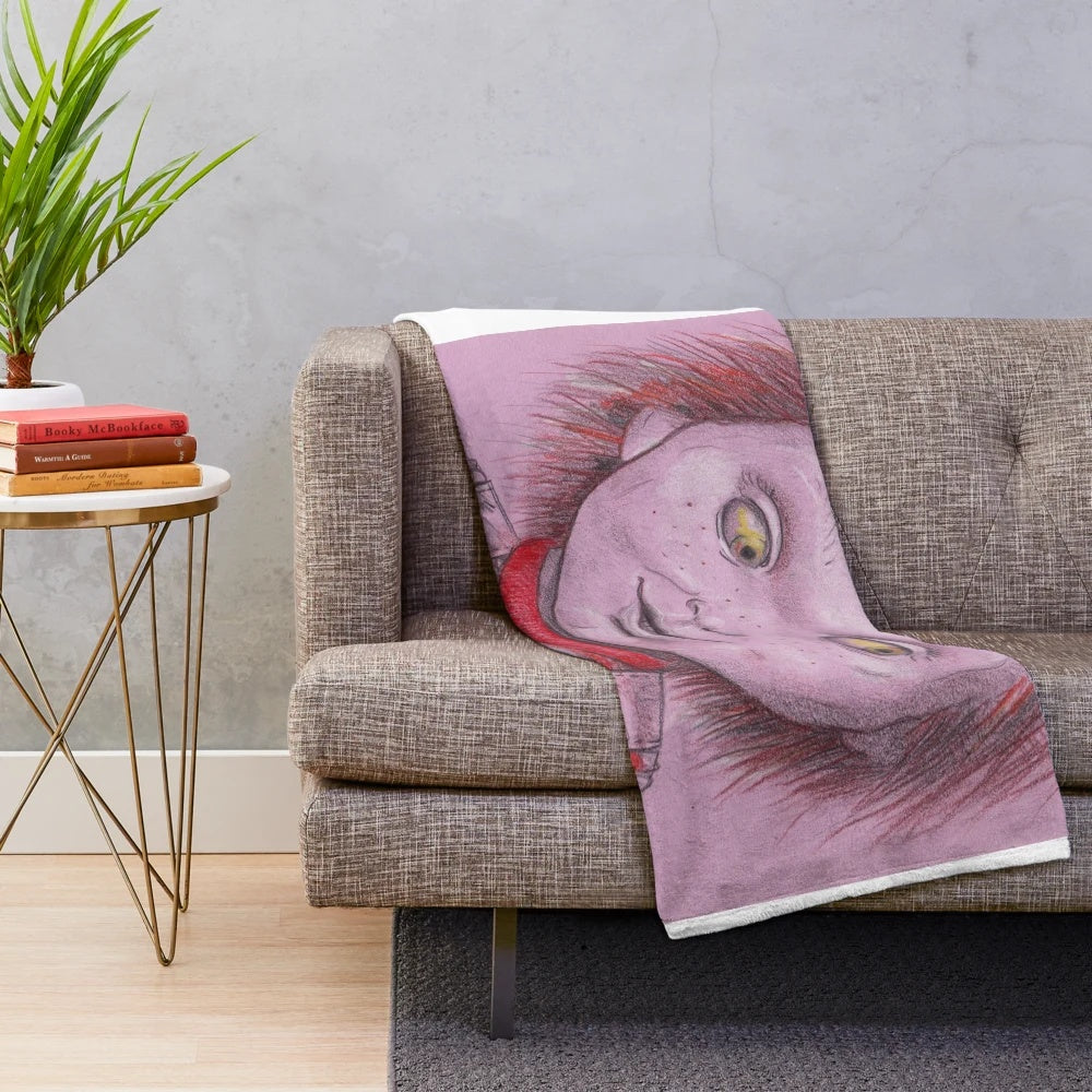 Chucky-inspired plush blanket with focus on horror movie theme