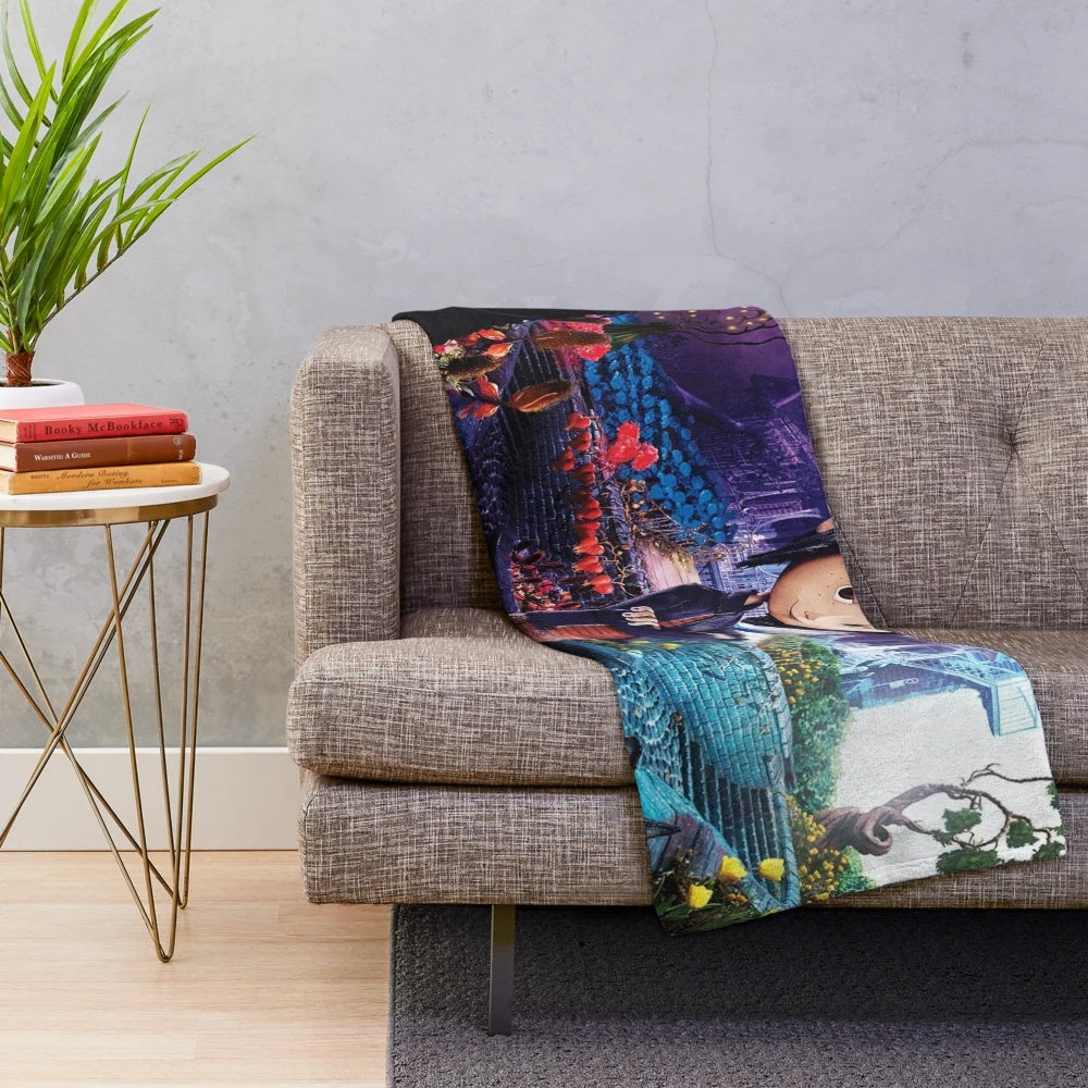 Coraline Jones inspired plush blanket with spooky and dark fantasy design