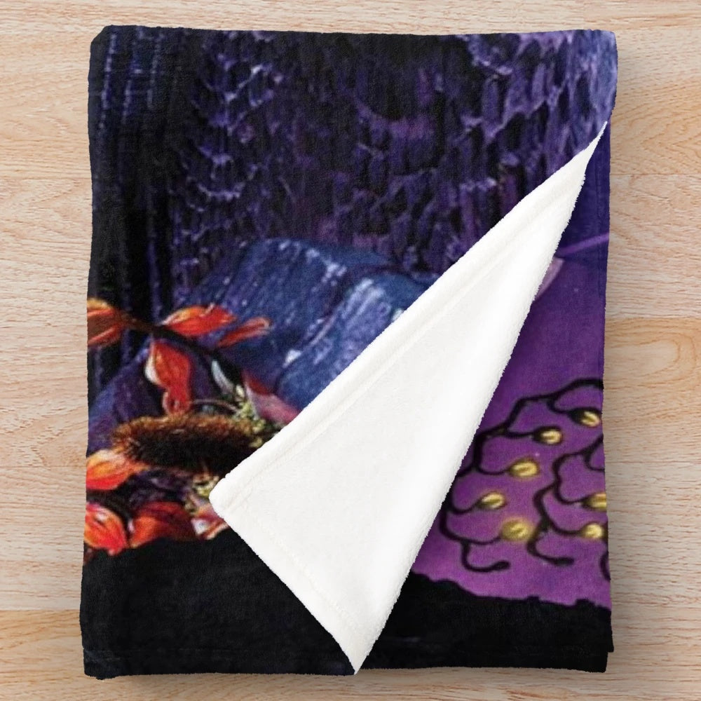 Coraline Jones inspired plush blanket with spooky and dark fantasy design