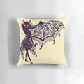 A soft, plush pillow featuring a spooky yet cute bat design in a pastel goth style, perfect for gothic or creepy cute home decor.