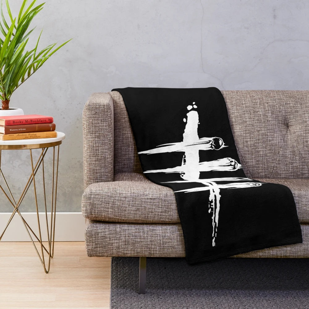 Dead by Daylight themed plush blanket with killer and skulls design