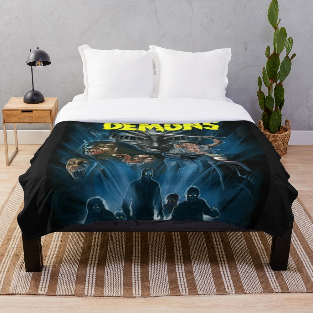 Plush blanket featuring a demons horror movie poster design