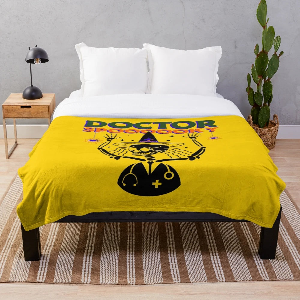 Spooky doctor plush blanket in a costume design