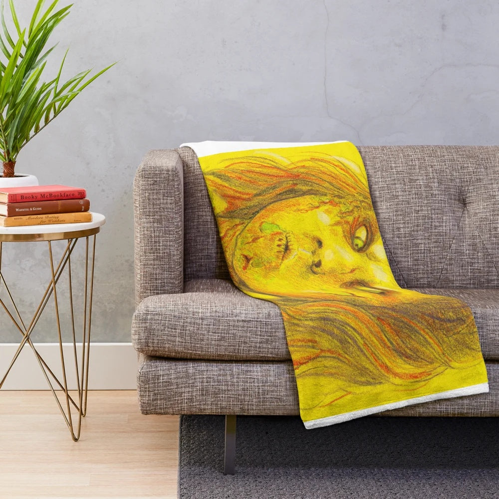 Exorcist-inspired plush blanket with spooky design