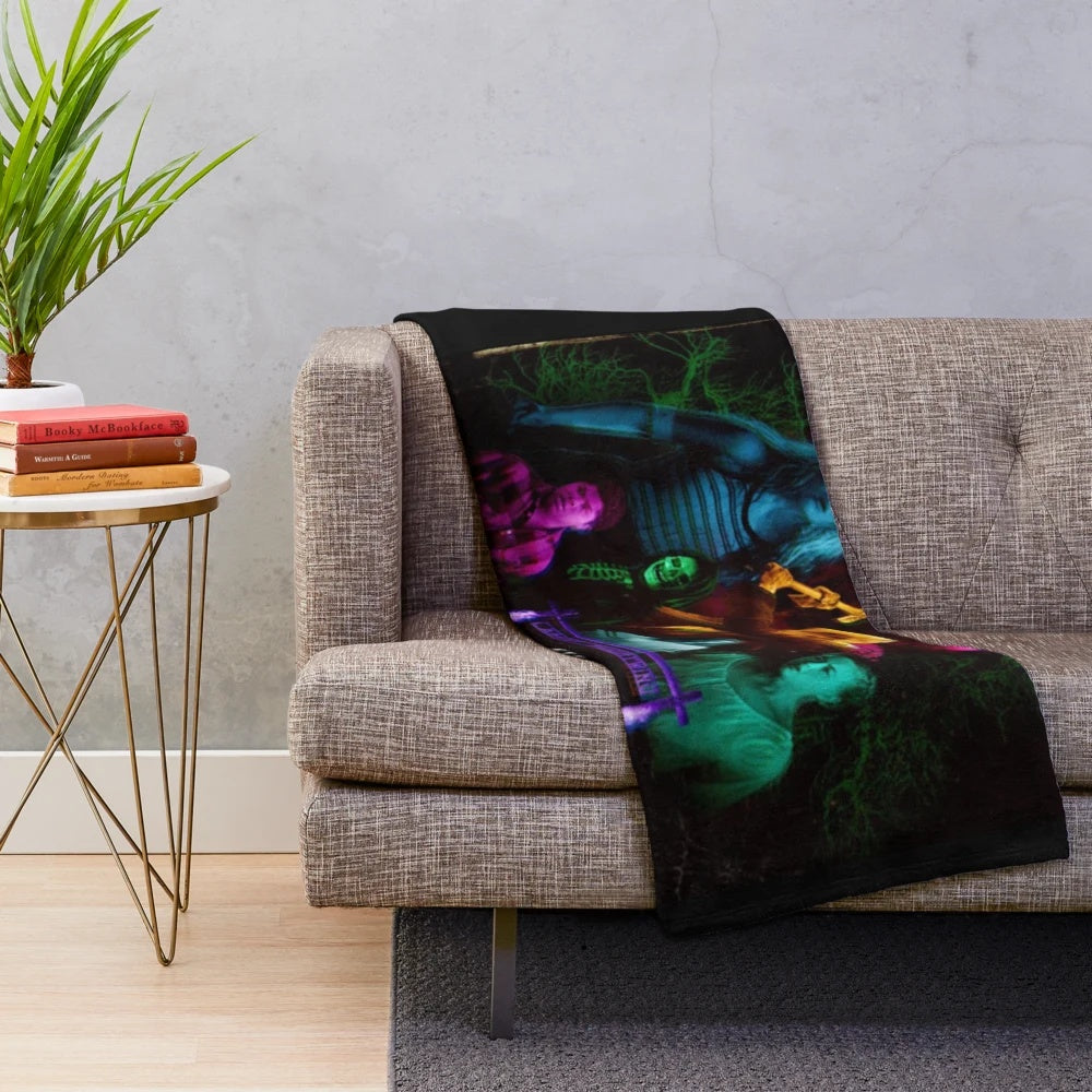 Fear Street Trilogy plush blanket featuring Shadyside and Sunnyvale themes