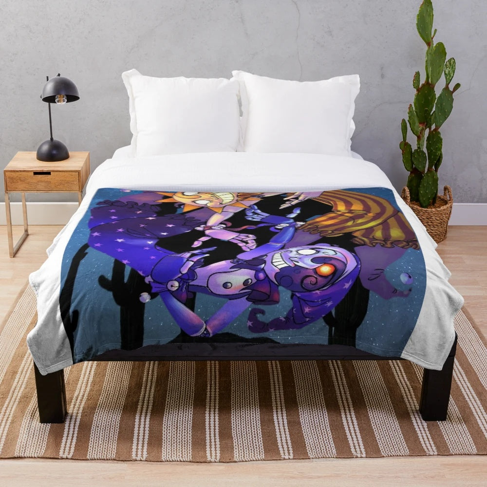 Cozy FNAF Security Breach inspired sun and moon plush blanket