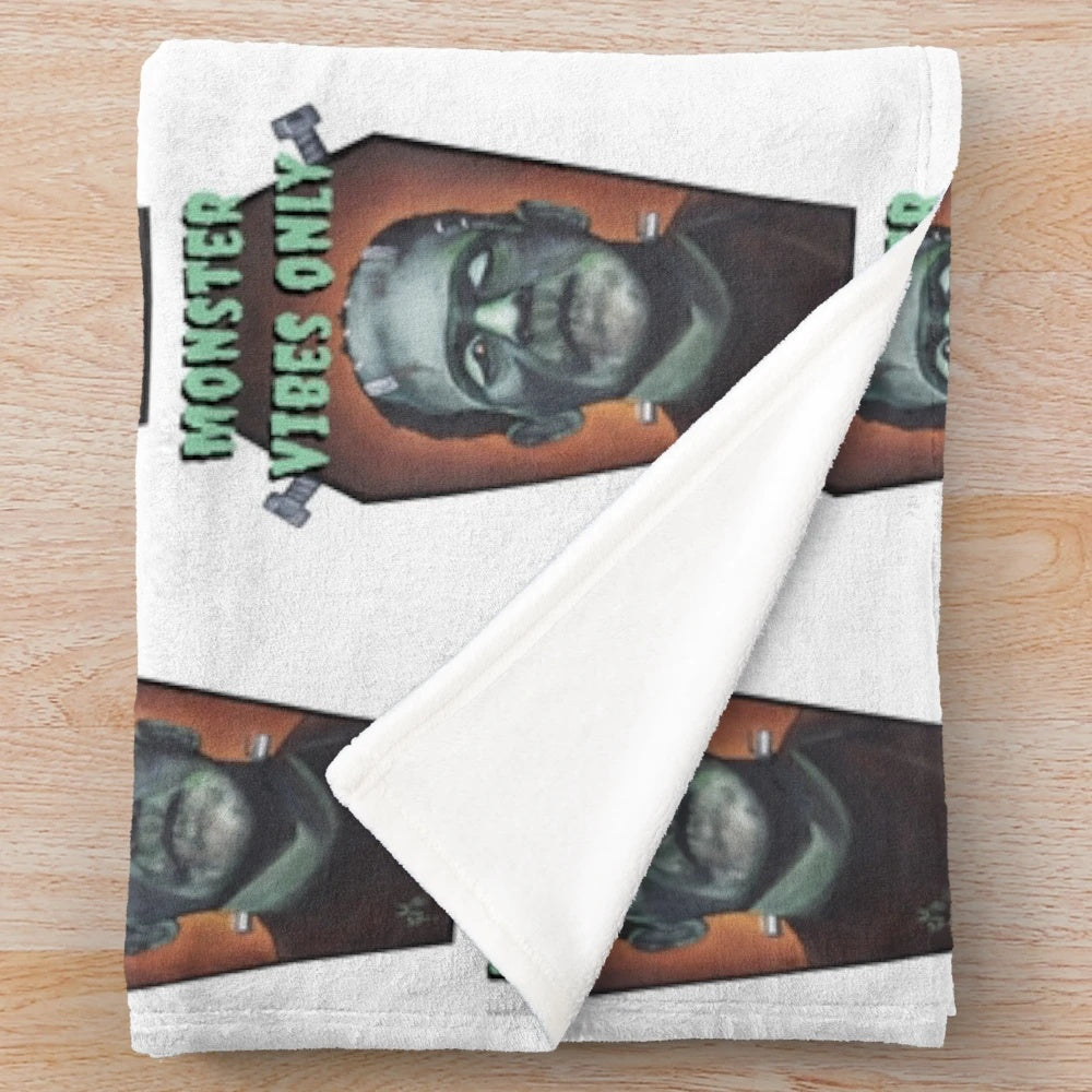 Frankenstein-inspired plush blanket with gothic and horror vibes