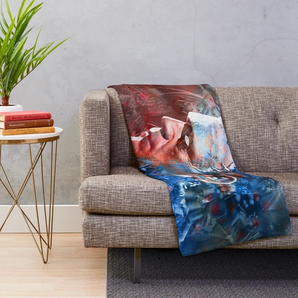 Frankenstein portrait plush blanket with colorful, macabre design