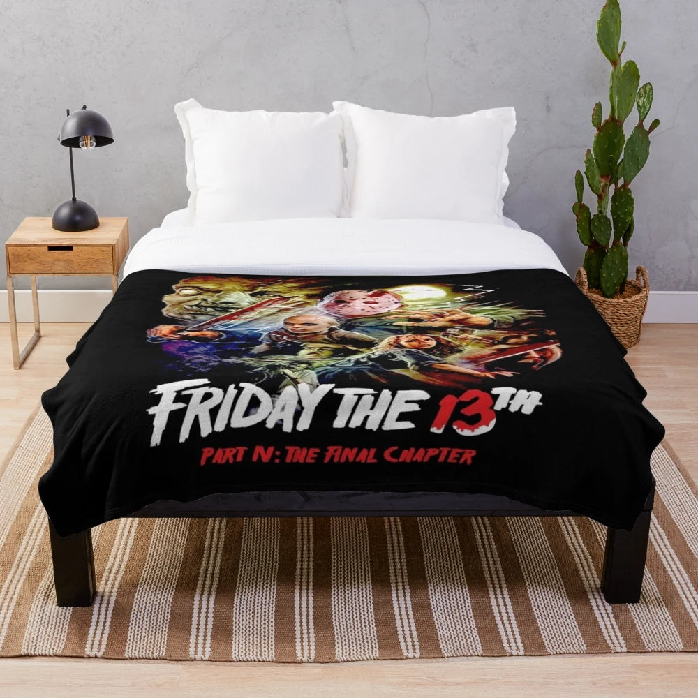 Friday the 13th-inspired plush blanket with Jason Voorhees imagery