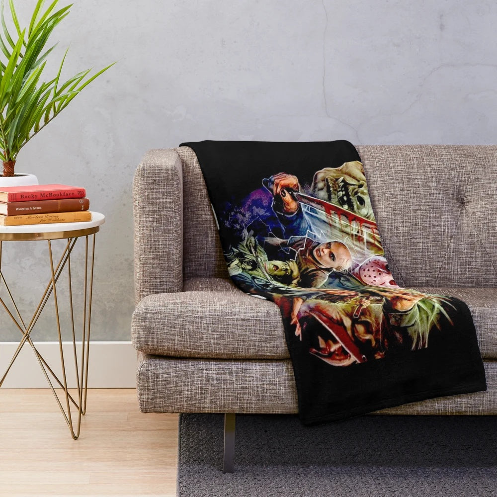 Friday the 13th-inspired plush blanket with Jason Voorhees imagery