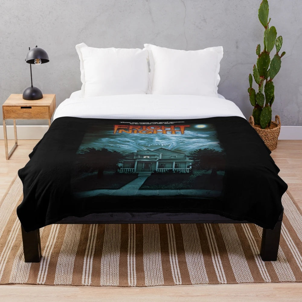 Fright Night plush blanket with horror movie and vampire design
