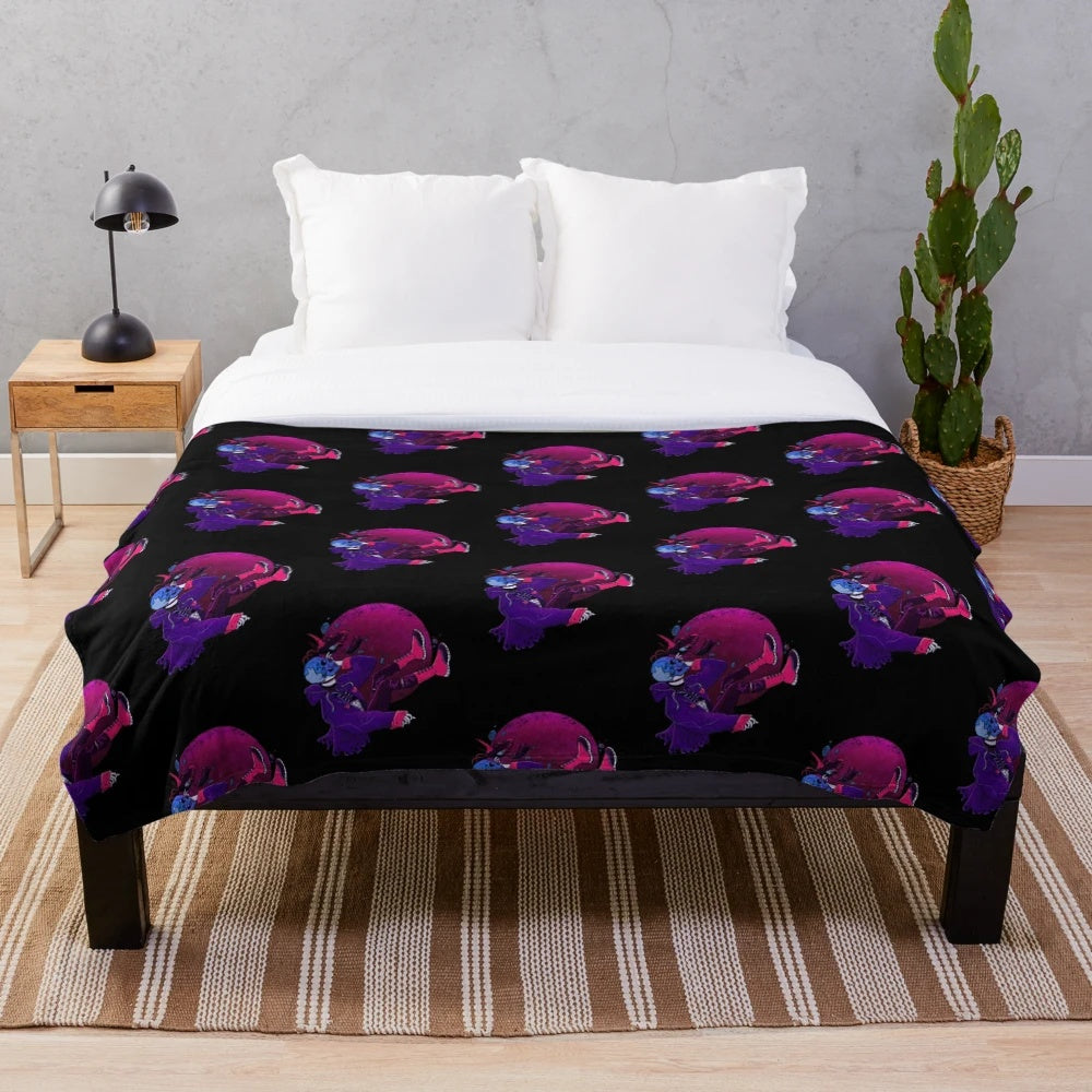 Plush blanket with a horror-inspired gaming design featuring a skull and devil horns