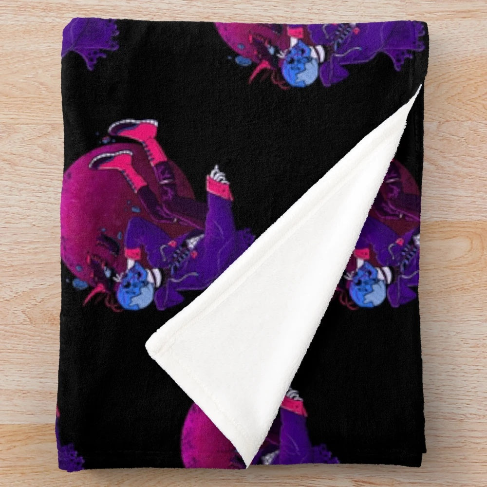 Plush blanket with a horror-inspired gaming design featuring a skull and devil horns