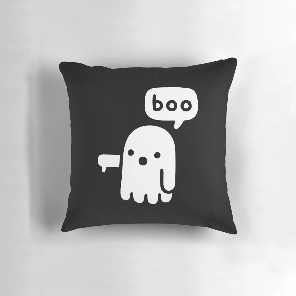 Decorative ghost-themed throw pillow with a "thumbs down" design for sassy home decor