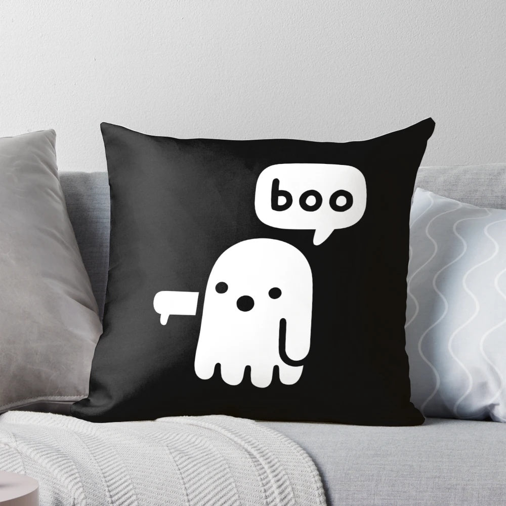 Decorative ghost-themed throw pillow with a "thumbs down" design for sassy home decor