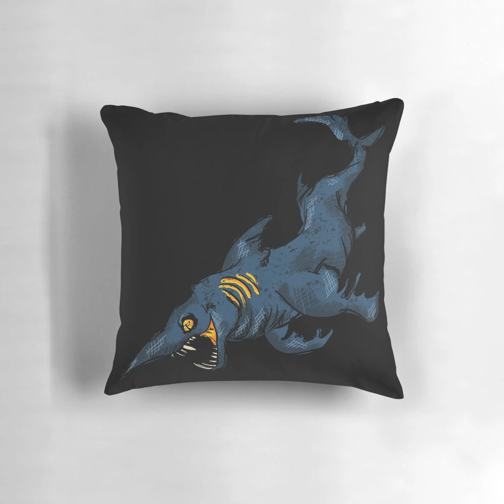 Spooky and realistic-looking goblin shark plush pillow for Halloween and horror-themed home decor.