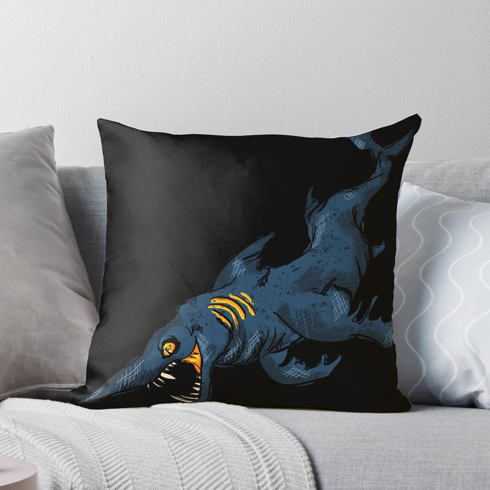 Spooky and realistic-looking goblin shark plush pillow for Halloween and horror-themed home decor.