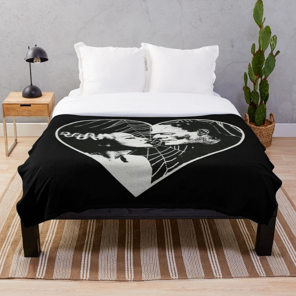 Frankenstein and Bride Goth Emo Heart Plush Blanket