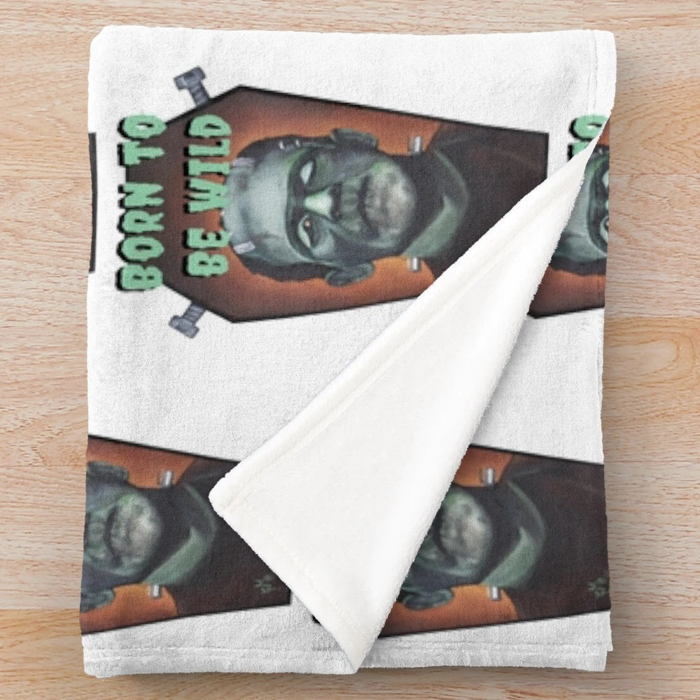 Cozy plush blanket with a gothic Frankenstein monster design