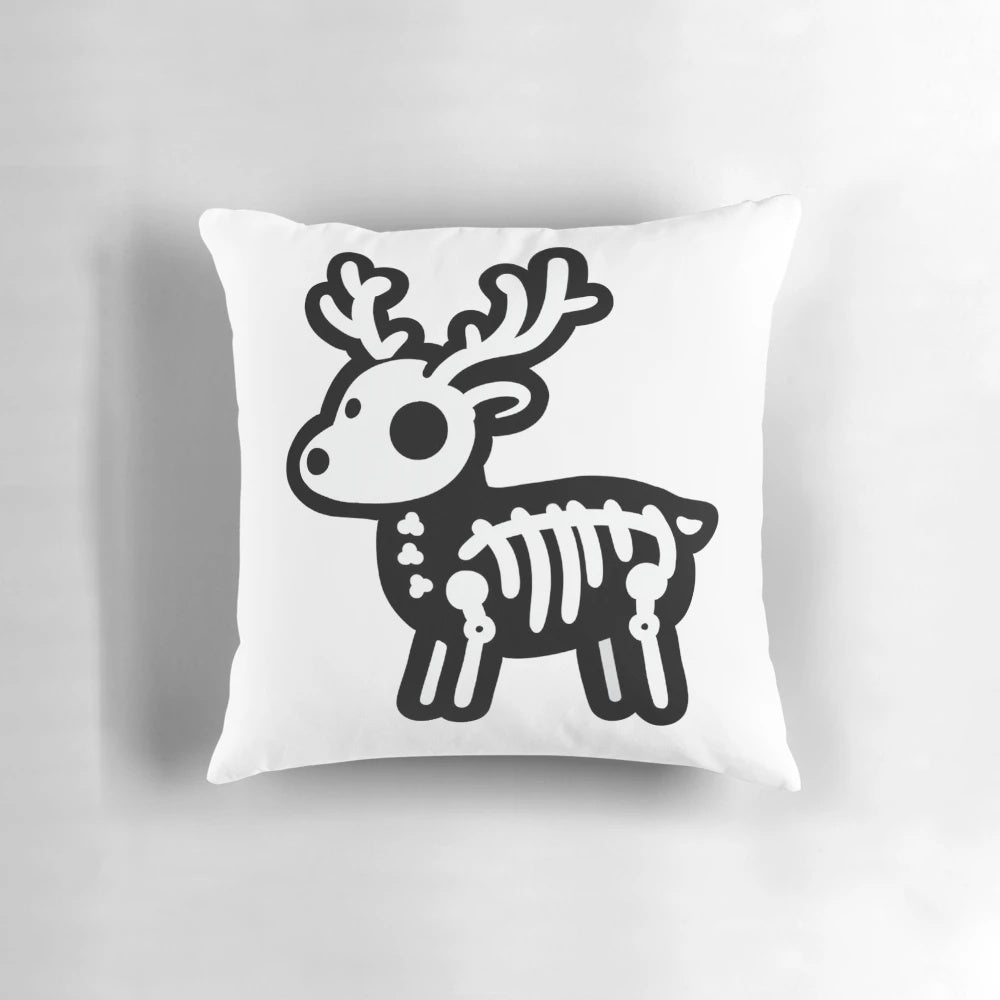 Gothic skeleton reindeer design printed on a decorative throw pillow
