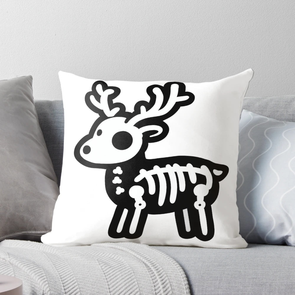 Gothic skeleton reindeer design printed on a decorative throw pillow