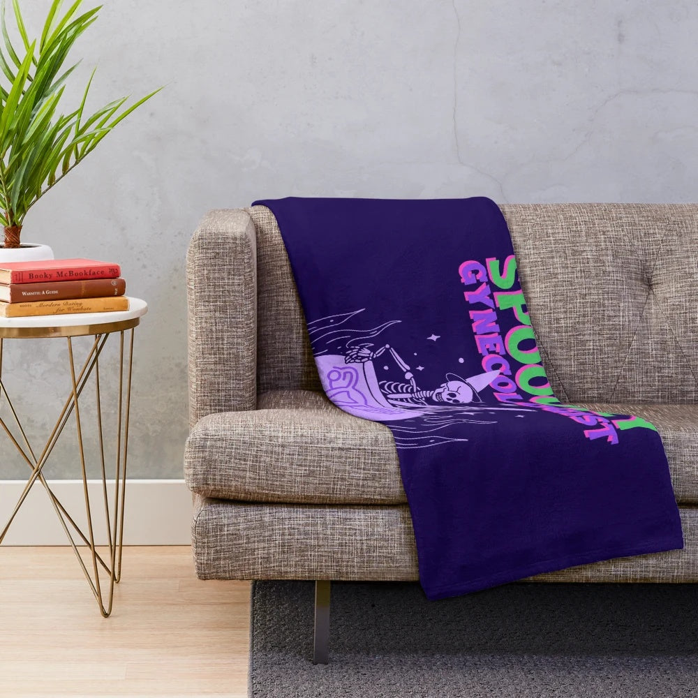 Spooky gynecologist plush blanket with a humorous medical theme