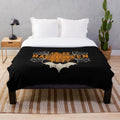 Distressed Halloween plush blanket with spider web and cobweb design