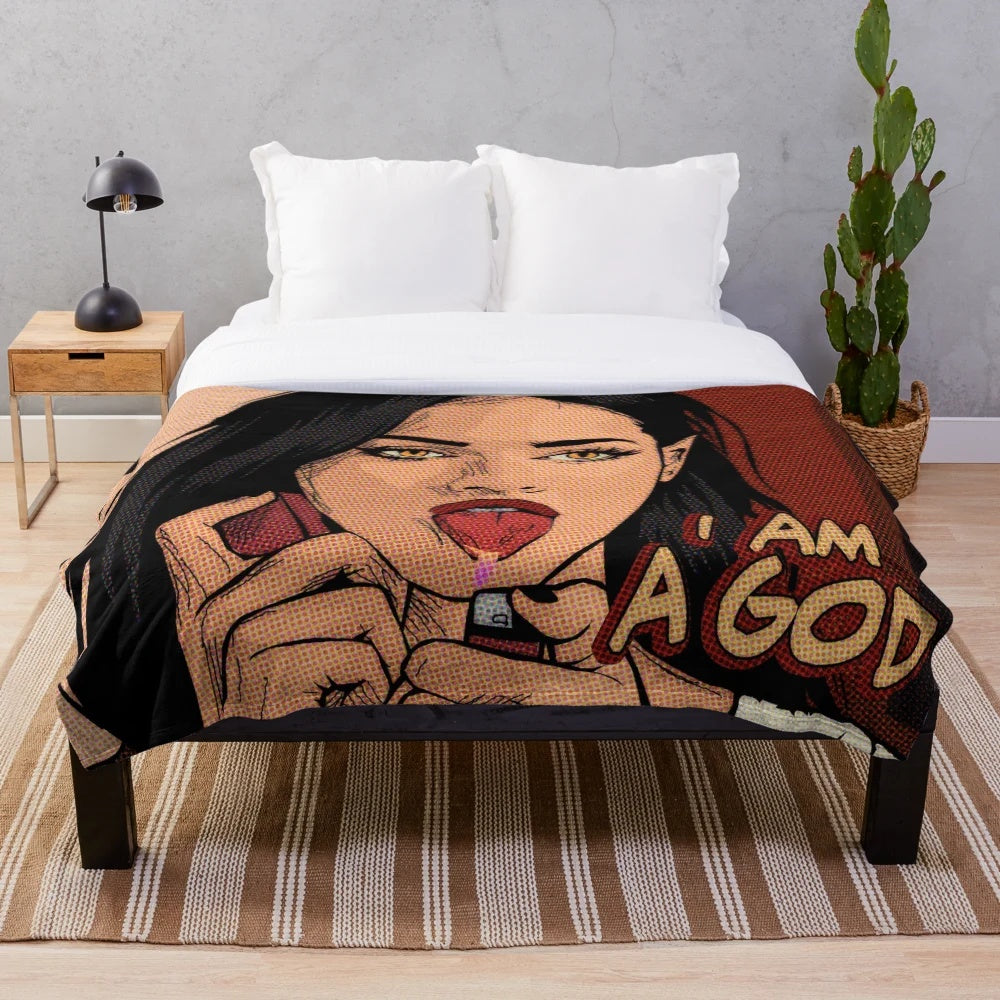 Spooky plush blanket featuring horror movie imagery