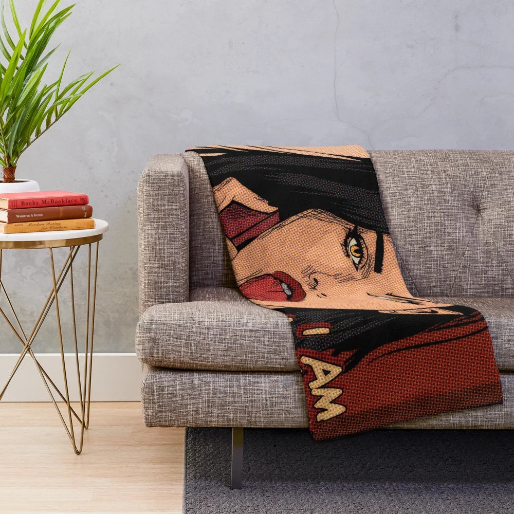 Spooky plush blanket featuring horror movie imagery