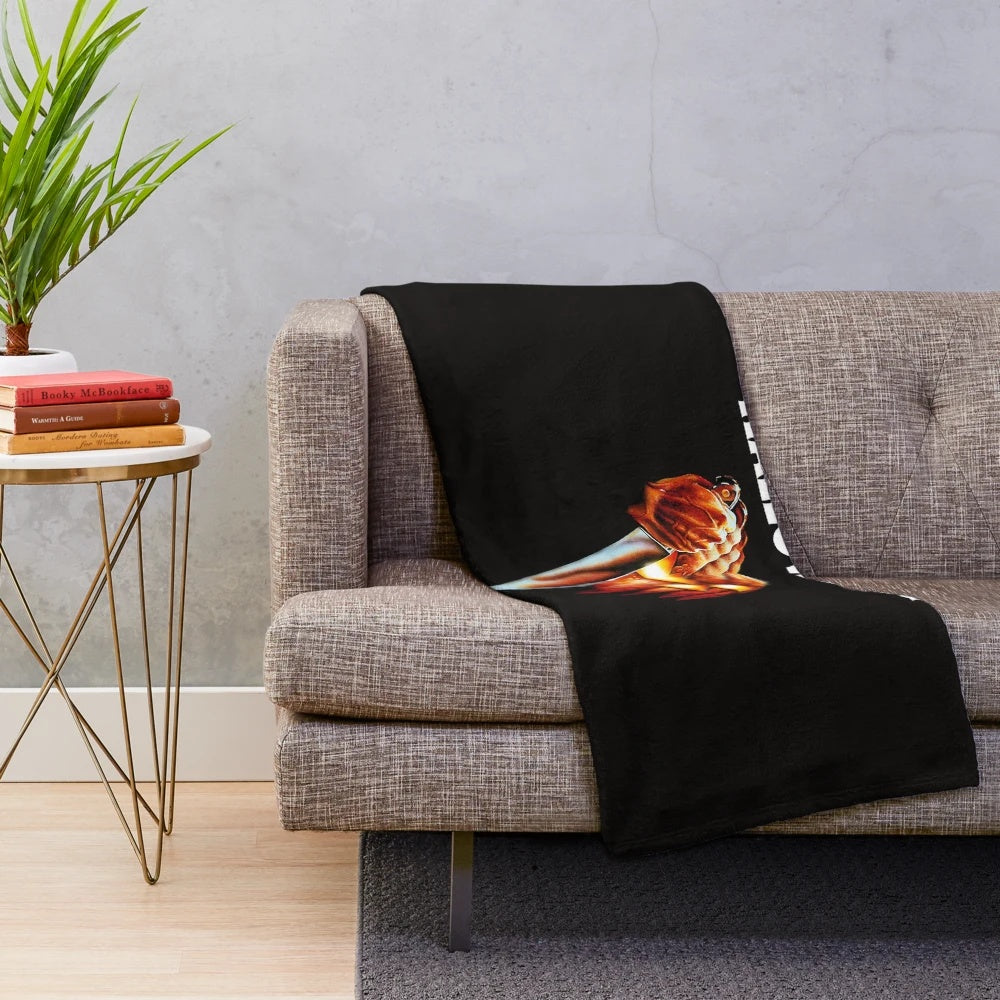 Spooky Halloween plush blanket with vintage witch and black cat design